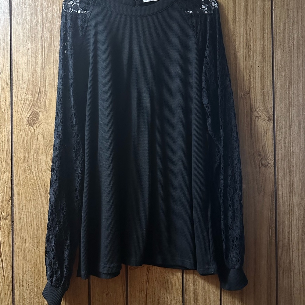 Black Long Sleeve Top with Lace Details